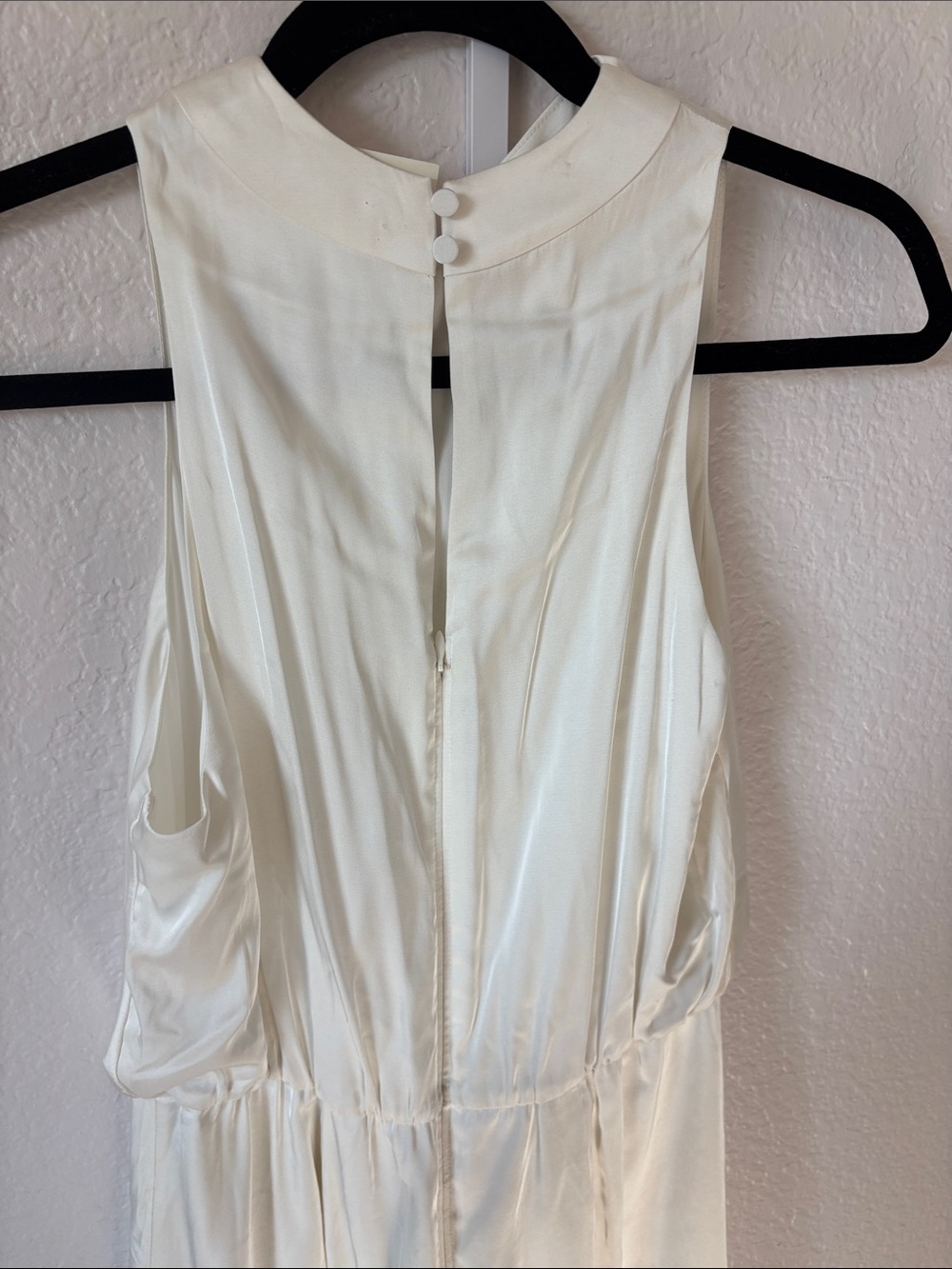 $120 NWT Abercrombie & Fitch high-neck Ivory Wide Pant Satin Jumpsuit - Picture 7 of 9